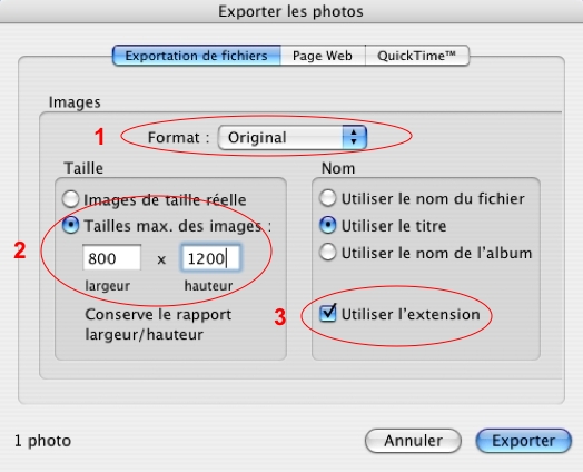 Exportation par iPhoto Exportation par iPhoto